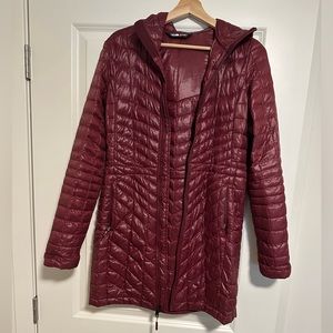 Maroon mid length north face jacket